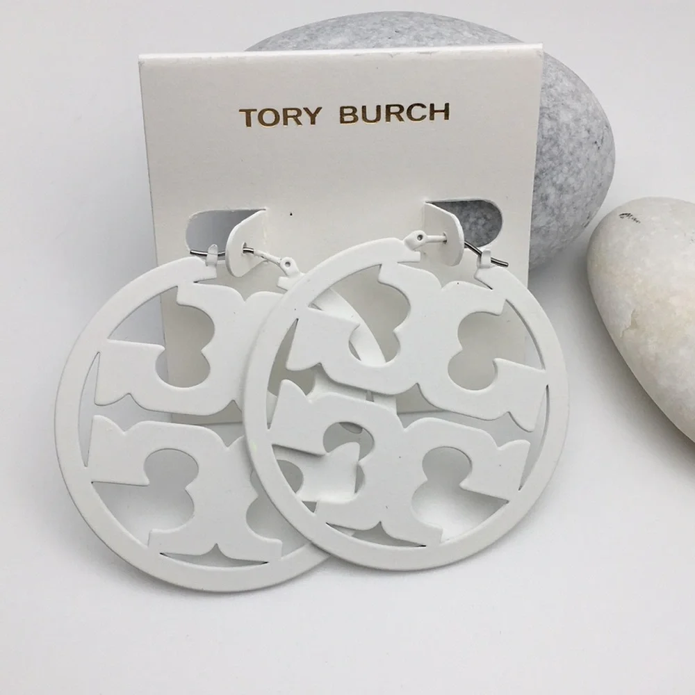 Tory Burch White Miller Hoop Earrings - Picture 2 of 6